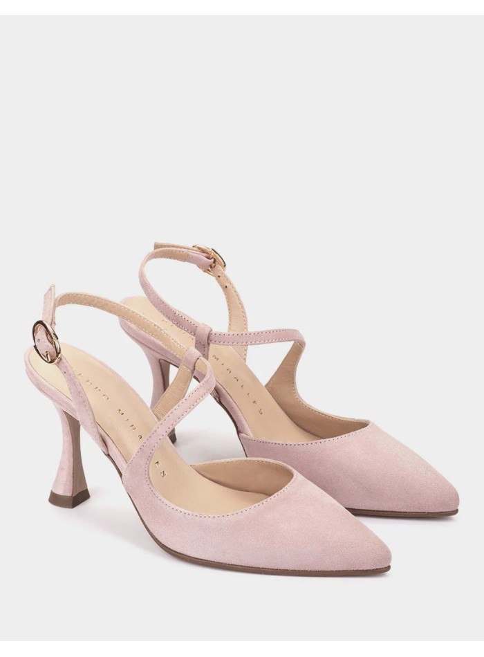 Pink suede stiletto heels