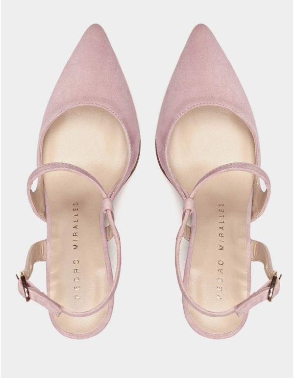 Zapatos de tacón de punta fina y ante rosa 2