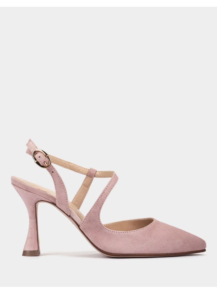 Pink suede stiletto heels