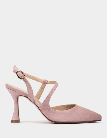 Pink suede stiletto heels