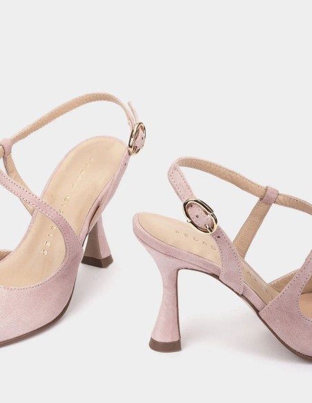 Pink suede stiletto heels