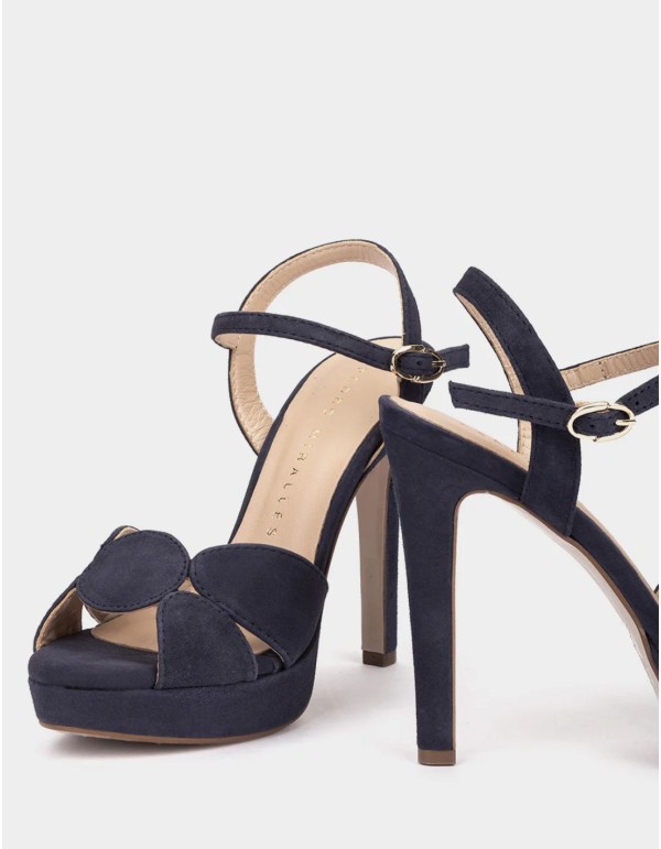 Sandales à talons en cuir avec plateforme bleu marine 2