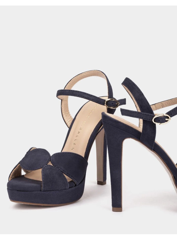 Sandales à talons en cuir avec plateforme bleu...