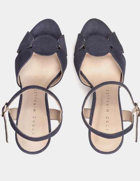 Navy Blue Leather Platform Heeled Sandals