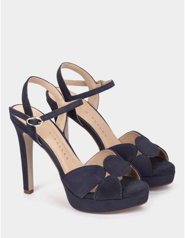 Sandales à talons en cuir avec plateforme bleu marine