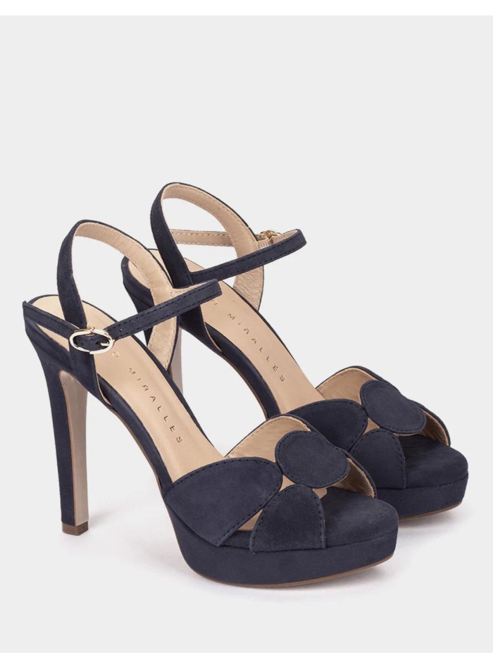 Navy Blue Leather Platform Heeled Sandals