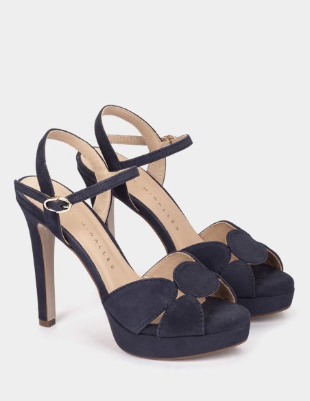 Sandales à talons en cuir avec plateforme bleu marine