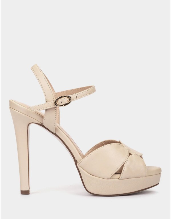 Beige leather platform heeled sandals 2