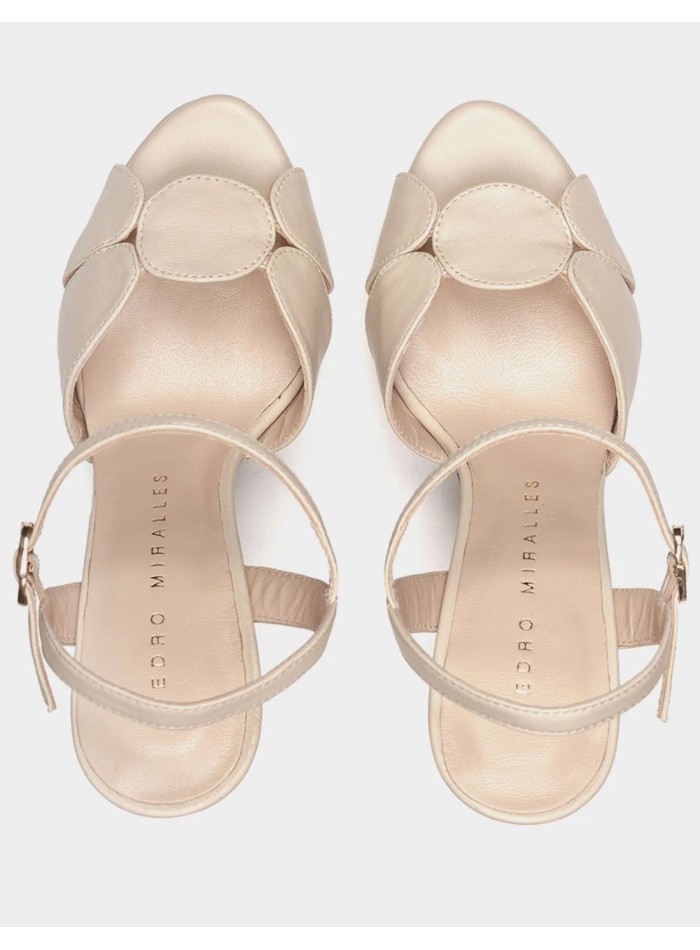 Beige leather platform heeled sandals