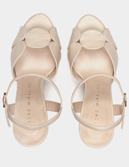 Beige leather platform heeled sandals