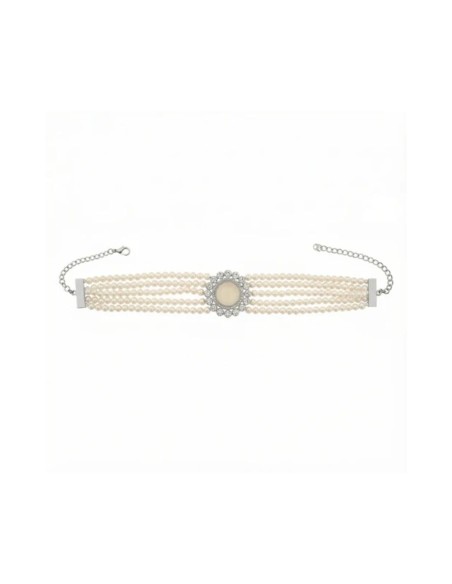 Choker con cuatro hileras de perlas y pieza central en plata