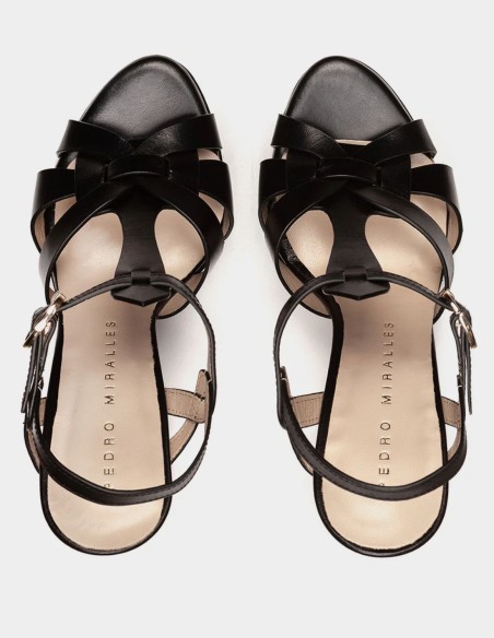 Black leather platform heeled sandals
