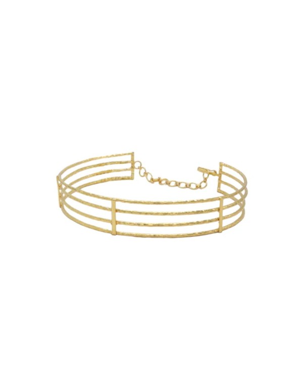 Collier ras-du-cou rigide composé de lignes dorées 2