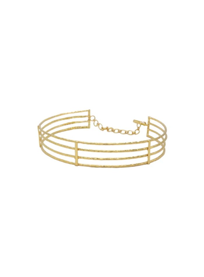 Collier ras-du-cou rigide composé de lignes dorées