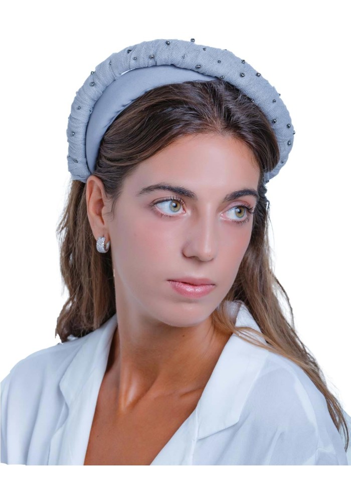 Crossed tulle headband with grey stones by Margarita Sangiovanni