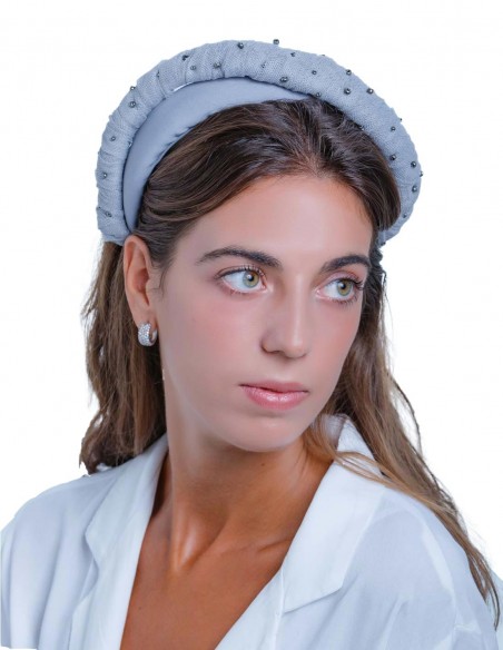 Crossed tulle headband with grey stones by Margarita Sangiovanni