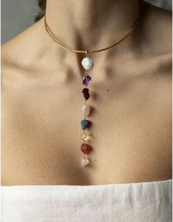 Handcrafted necklace with colorful pendant stones