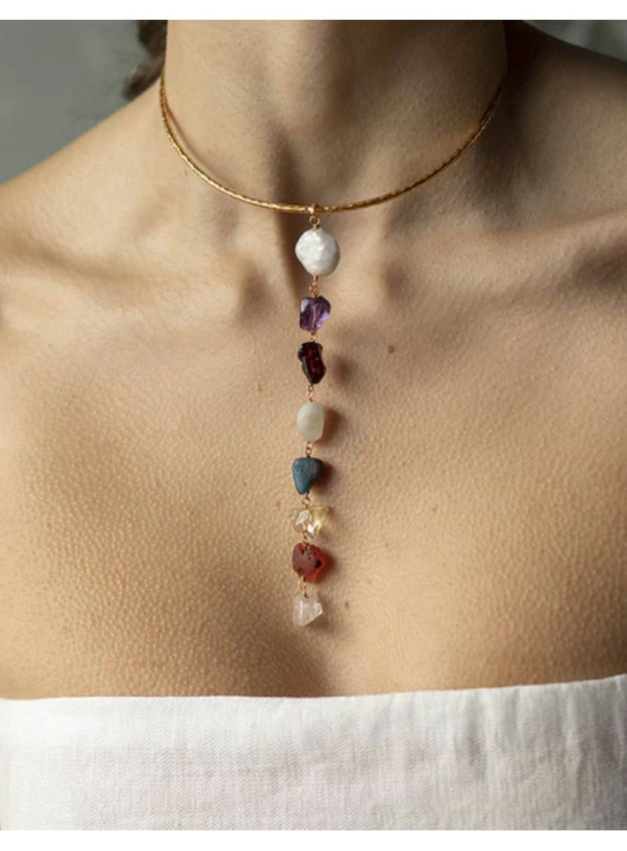 Handcrafted necklace with colorful pendant stones