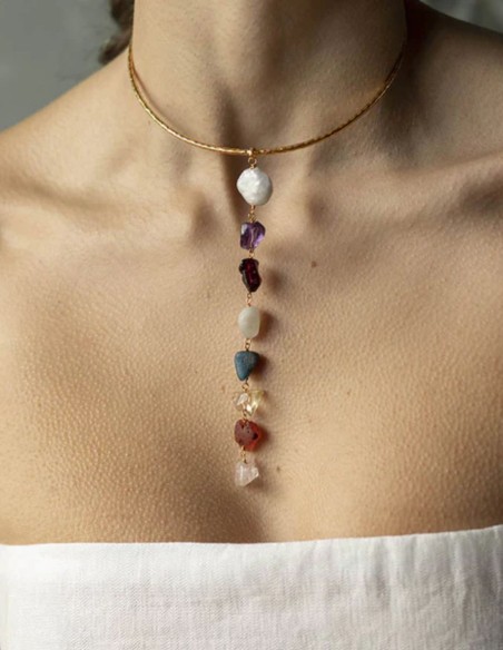 Handcrafted necklace with colorful pendant stones