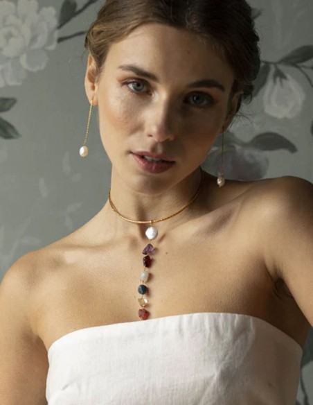 Handcrafted necklace with colorful pendant stones