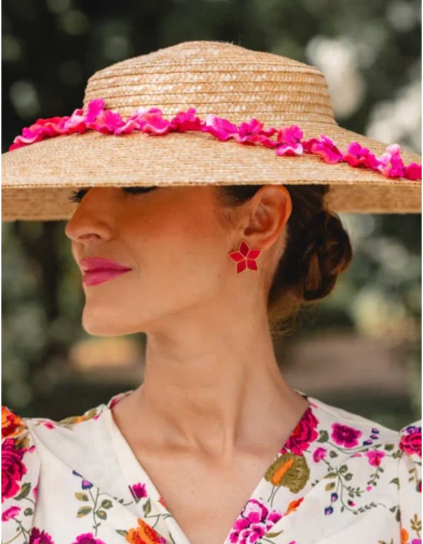 Pendientes flor fucsia con piedras naturales