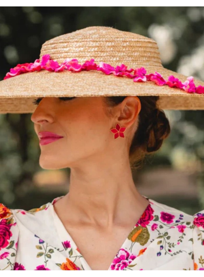 Pendientes flor fucsia con piedras naturales