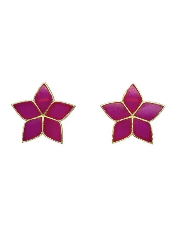 Pendientes flor fucsia con piedras naturales 2