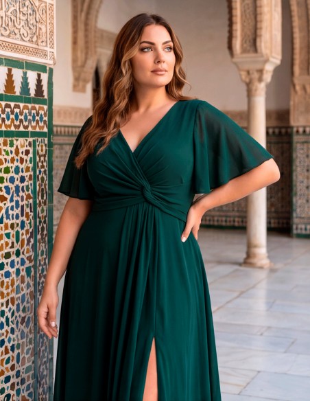 long evening gown in English green has been designed to offer the perfect balance between elegance, comfor