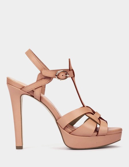 Nude-colored platform party sandals