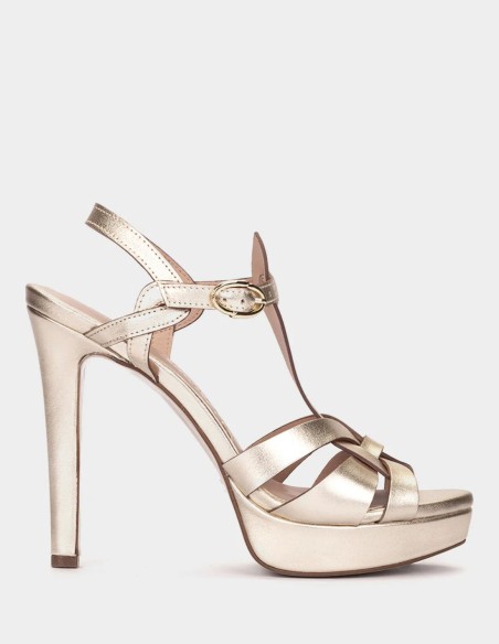 Sandalias de fiesta con tacón y plataforma platino para invitada