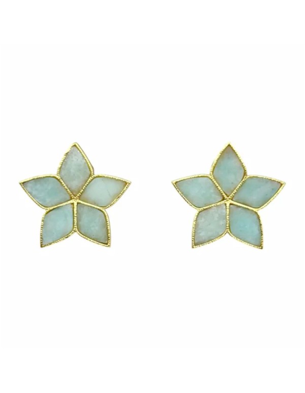 Flower-shaped earrings with aqua-green amazonite stones