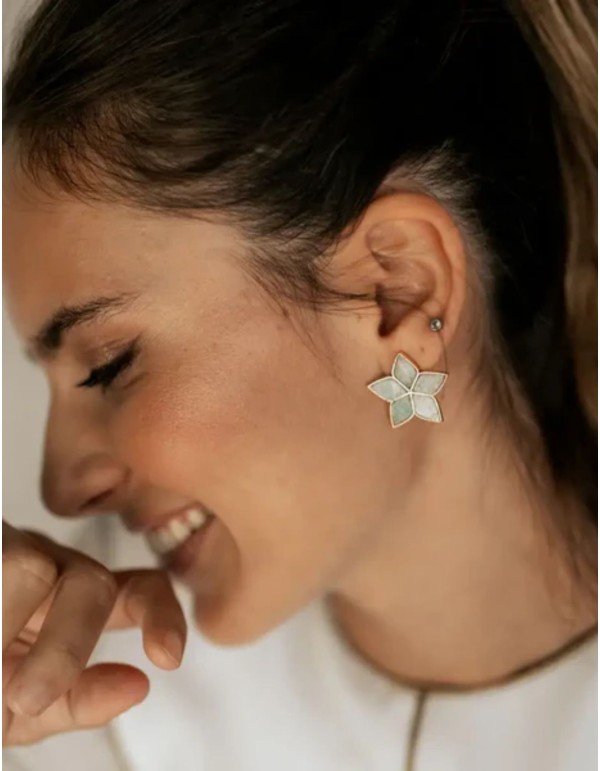 Flower-shaped earrings with aqua-green amazonite stones 2
