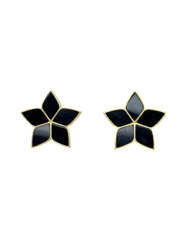 Flower earrings with black diamond-shaped stones 2