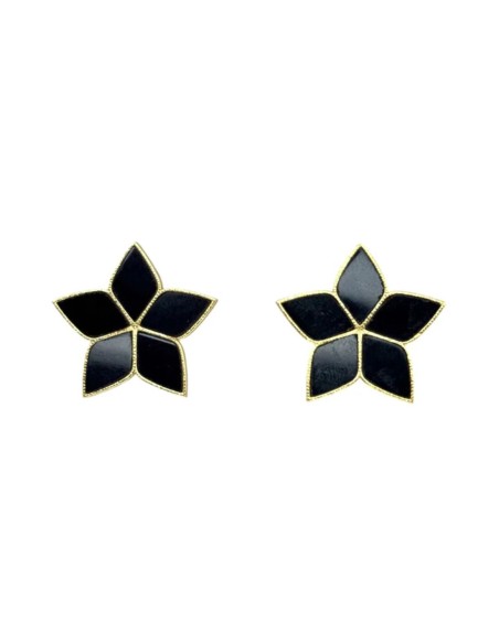 Pendientes de flor con piedras negras en forma de rombo para invitada