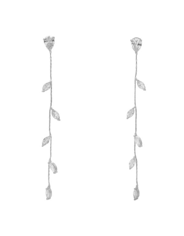 Boucles d'oreilles longues argentées en forme de feuilles... 2