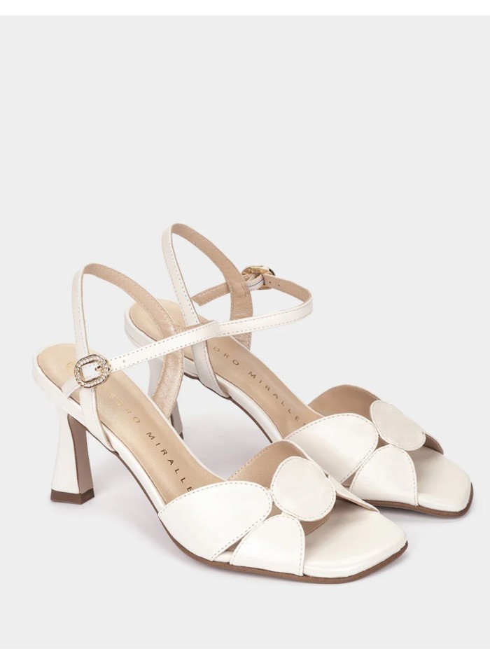 White leather heeled sandals