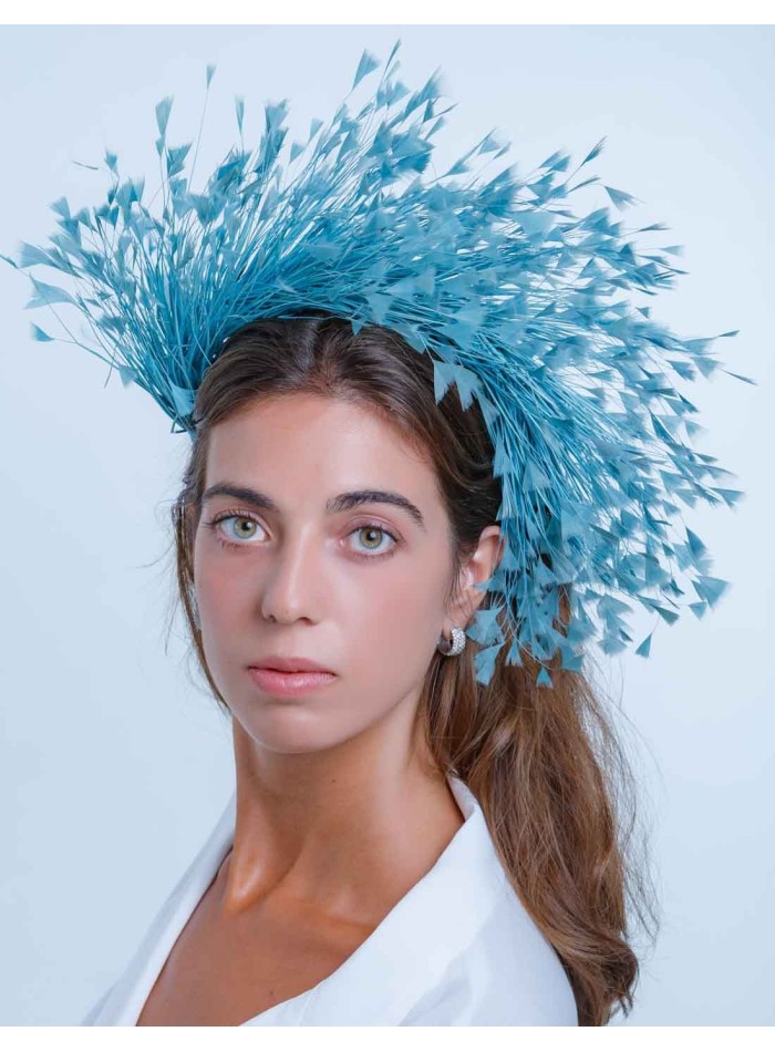 Feathered natural blue headband