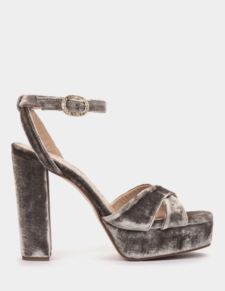 Bronze velvet platform heeled sandals