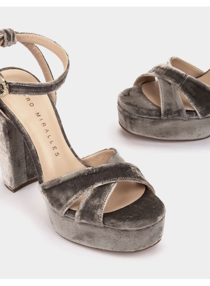 Bronze velvet platform heeled sandals