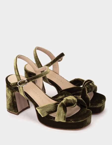 Sandales à talons en velours vert