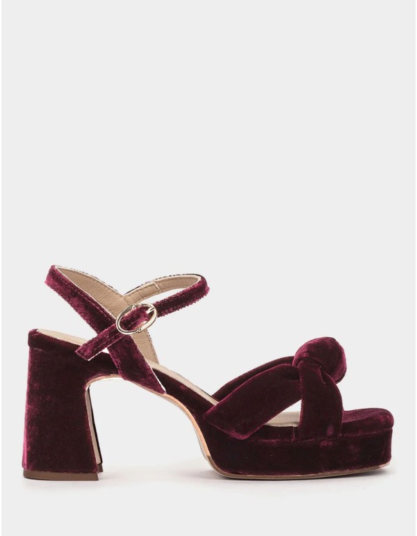 Burgundy velvet heeled sandals 2