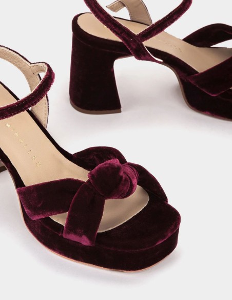 Burgundy velvet heeled sandals