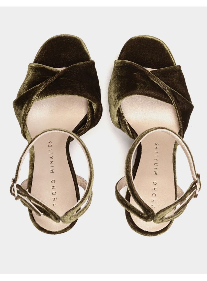 Sandales à talons hauts en velours vert foncé
