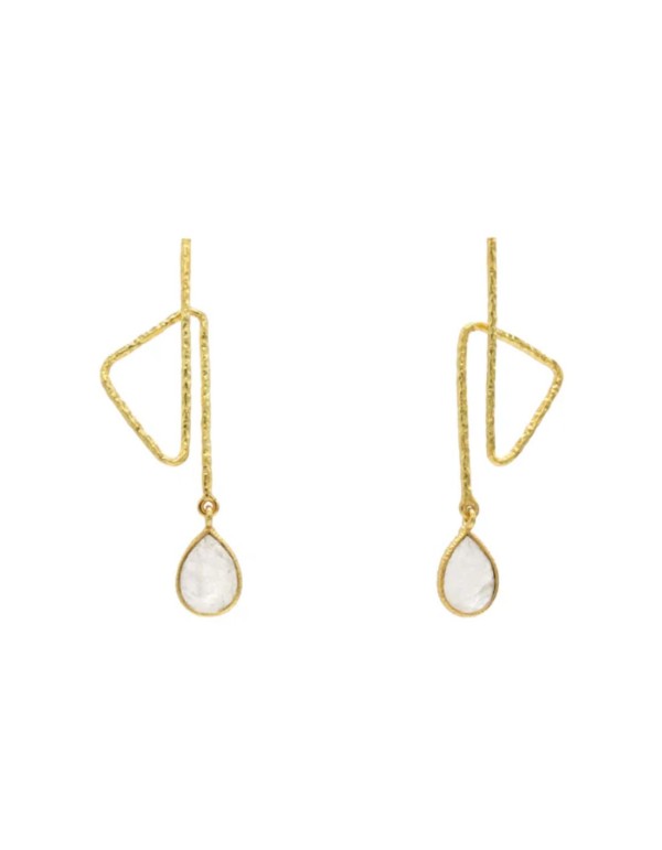 Pendientes dorados minimalistas con piedra en forma de gota 2