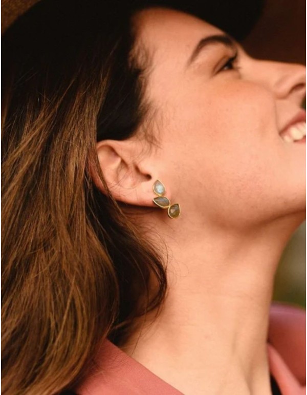 Pendientes con tres piedras labradorita en forma de gota
