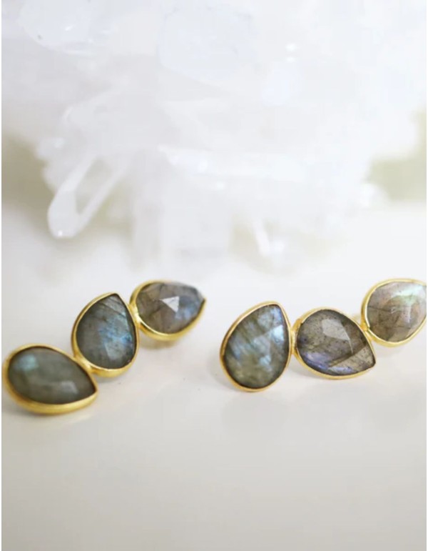 Boucles d'oreilles ornées de trois pierres de labradorite... 2