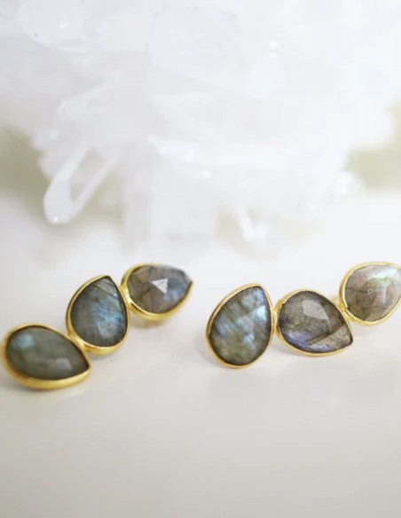 Earrings with three teardrop-shaped labradorite stones