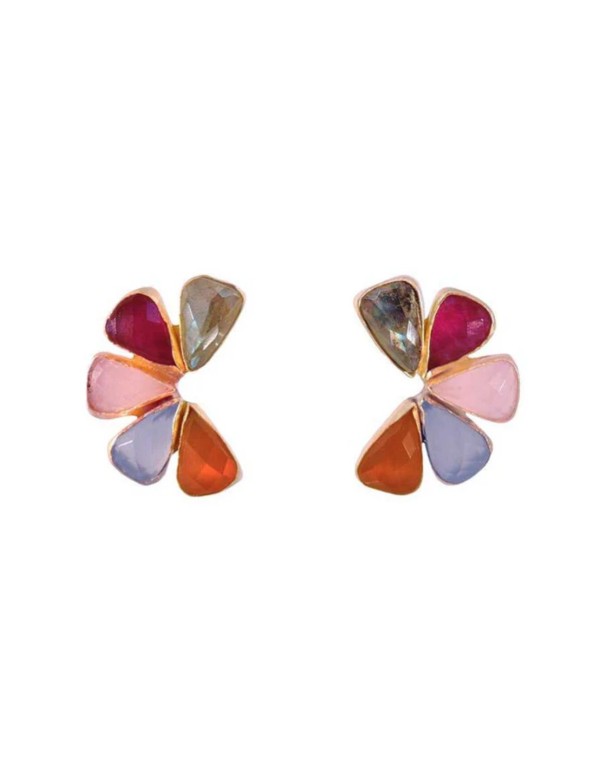 Earrings with colored stones and a geometric design