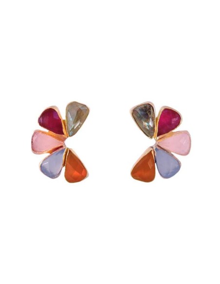 Earrings with colored stones and a geometric design