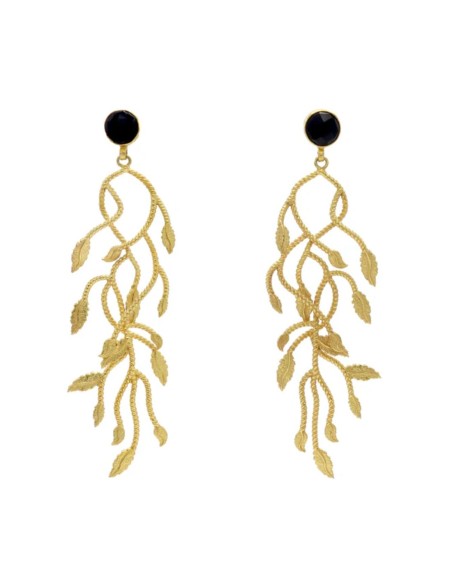Pendientes dorados con piedra negra y ramas para invitadas